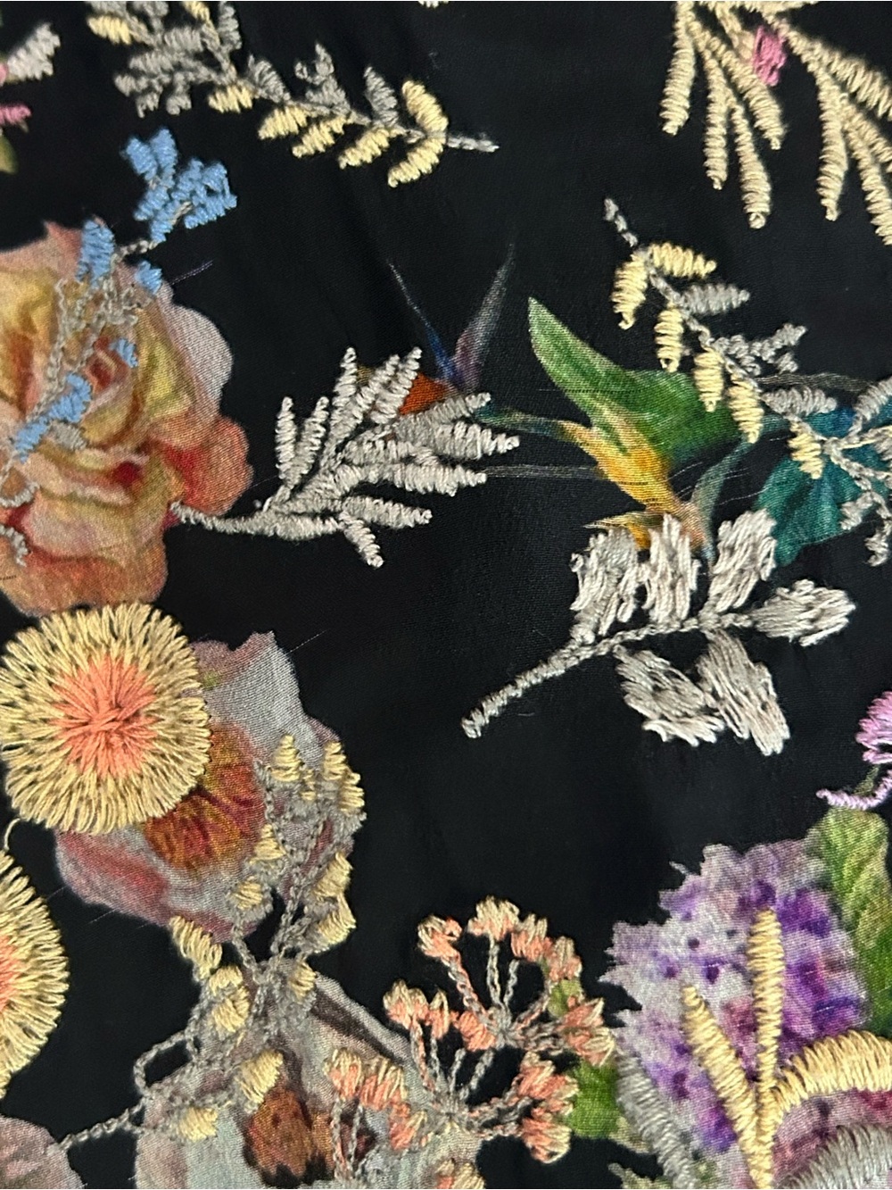 Johnny Was Bridgitte 100% Silk Black Floral Embroidered Relaxed Blouse - Picture 14 of 16